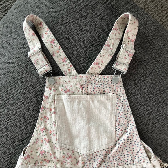 Free People Floral Print Overalls in Cream and Pink - Picture 2 of 10